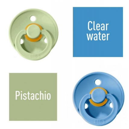 Bibs Pistachio/Clear water Lutt 100% naturaalsest kautšukist – kirsi kujuga 6-18 kuud (2 tk)