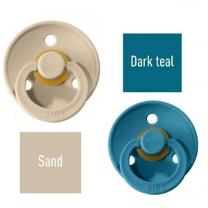 Bibs Sand/Dark teal Lutt 100% naturaalsest kautšukist – kirsi kujuga 6-18 kuud (2 tk)