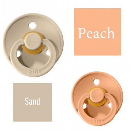 Bibs Sand/Peach Lutt 100% naturaalsest kautšukist – kirsi kujuga 0-6 kuud (2 tk)
