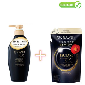 Shiseido Tsubaki Premium EX taastav palsam-mask kahjustatud juustele 450ml + täide 300ml