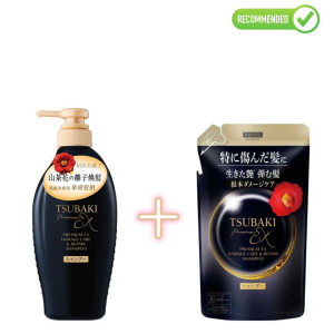 Shiseido Tsubaki Premium EX Taastav šampoon kahjustatud juustele 450ml + täide 300ml