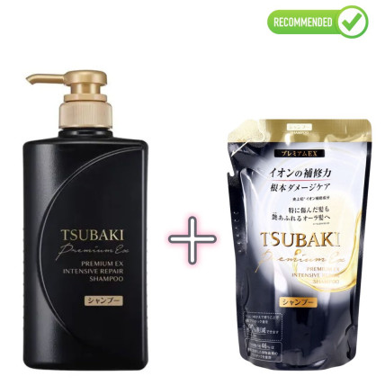 Shiseido Tsubaki Premium EX Taastav šampoon kahjustatud juustele 490ml + täide 363ml