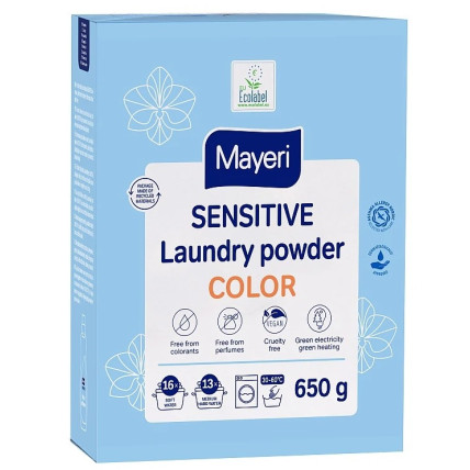 MAYERI Sensitive pesupulber värvilise pesu pesemiseks 650g