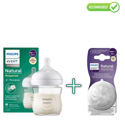 Philips Avent SCY930/01 Klaasist lutipudel lastele vanuses 0+ kuud, 120ml + SCY963/02 Silikoonist lutt lutipudelile